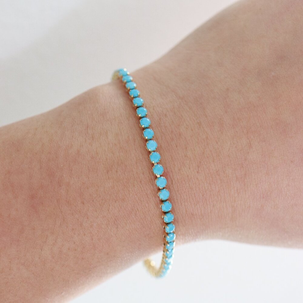 Turquoise CZ Diamond Tennis Chain Bracelet 18k Gold Plated Stainless Steel